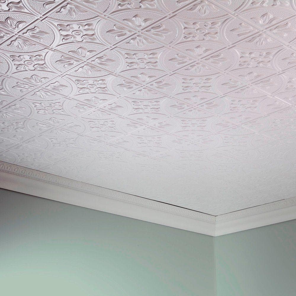 Matte White Embossed Vinyl Glue Up Ceiling Tiles 2ft x 4ft (5 Pack)