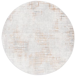 Orchard Gray/Gold 5 ft. x 5 ft. Striped Plaid Round Area Rug