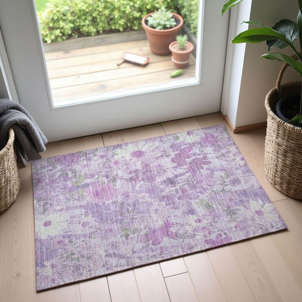 Mayfield Premium Machine Washable Abstract AMF1506 Lavender 2 ft. x 3 ft. Area Rug