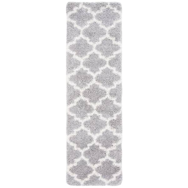 Fontana Shag 2 ft. x 10 ft. Gray/Cream Quatrefoil Runner Rug
