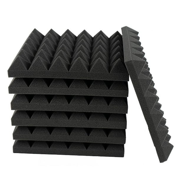 12 in. x 12 in. x 3 in. Black Pyramid-Shaped Foam Acoustic Panels, 12-Pack
