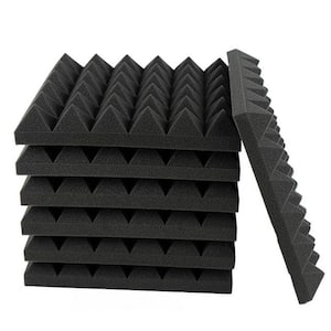 12 in. x 12 in. x 3 in. Black Pyramid-Shaped Foam Acoustic Panels for Equipment Noise Reduction, 12-Pack