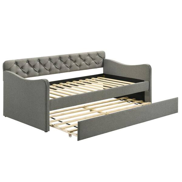 Furniture of America Rahul Gray Twin Upholstered Daybed with Trundle ...