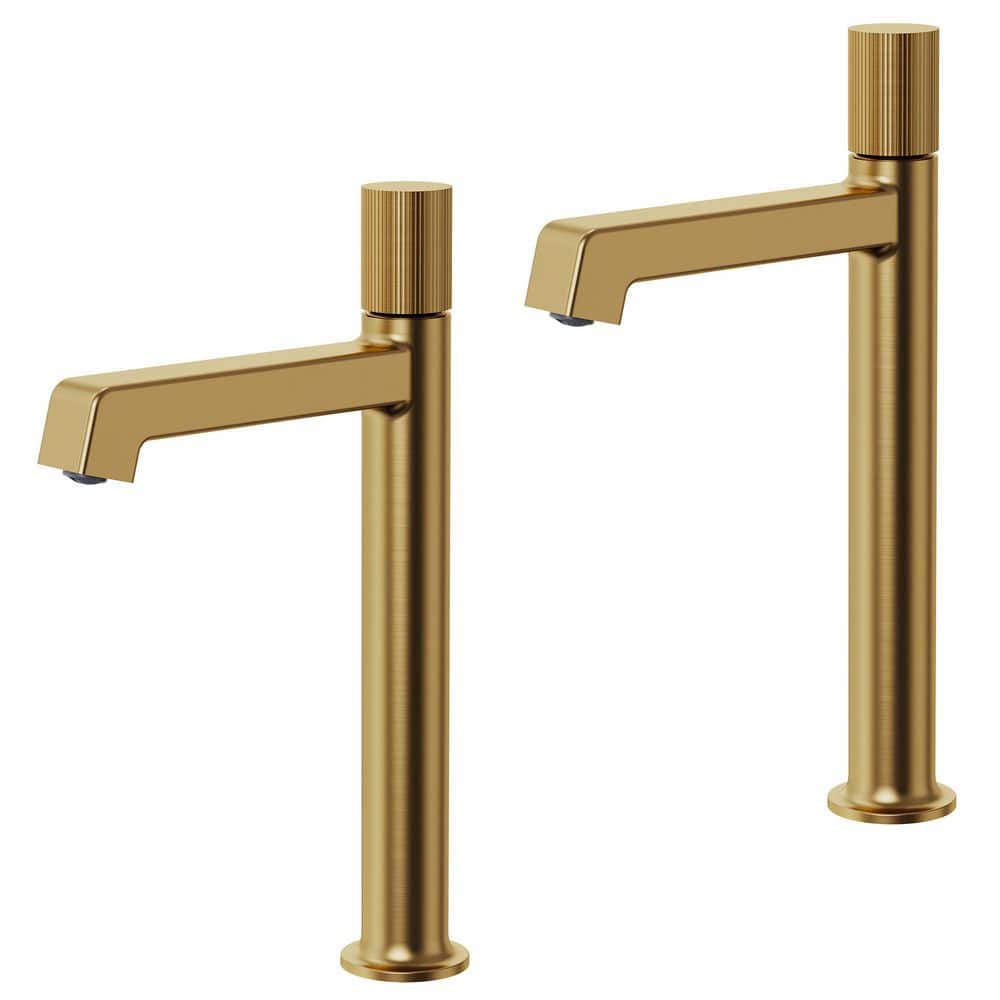 2 Pack 13 in. Height Modern 1-Handle Single Hole Bathroom Faucet Anti-Slip Handle in Brushed Gold Drain Included price history on PriceWatchPro