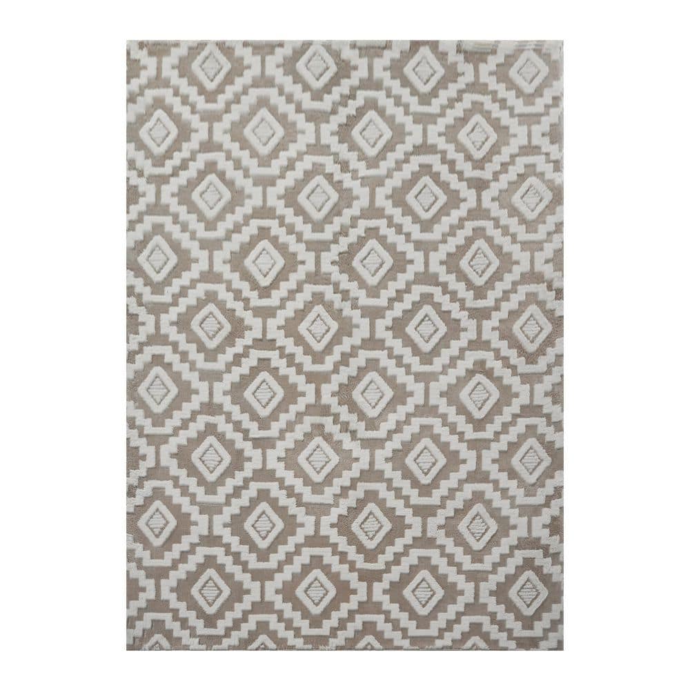 6 ft. x 9 ft. Brown/White Modern Diamond Geometric Washable Microfleece Area Rug price history on PriceWatchPro