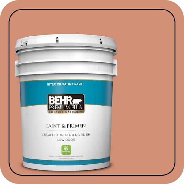 BEHR PREMIUM PLUS 5 gal. #M200-5 Terra Cotta Clay Satin Enamel Low Odor Interior Paint & Primer