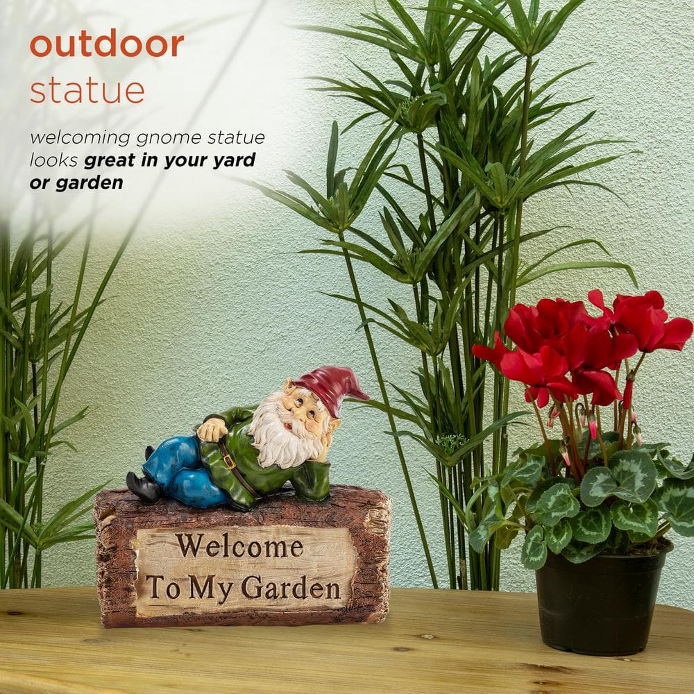 Whimsical Multicolor Polyresin Gnome Welcome Lawn Statue
