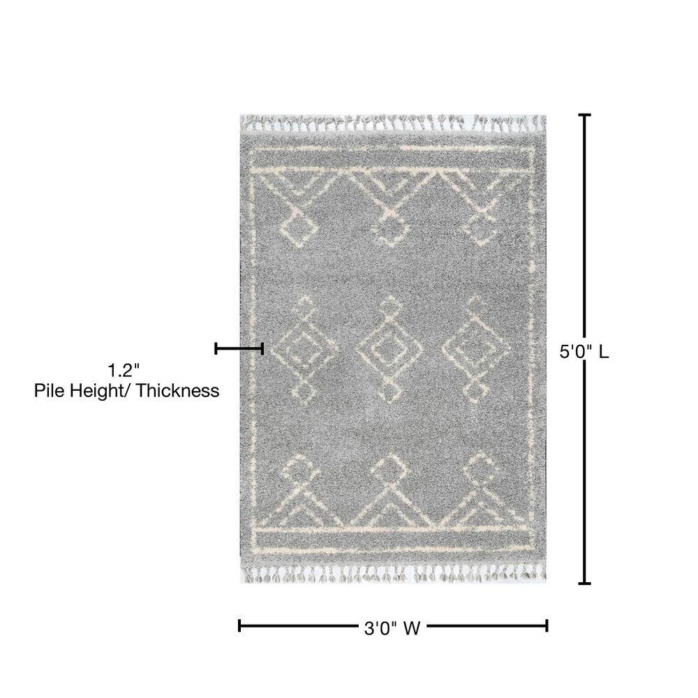 37" Braided Gray Round Shag Synthetic Area Rug