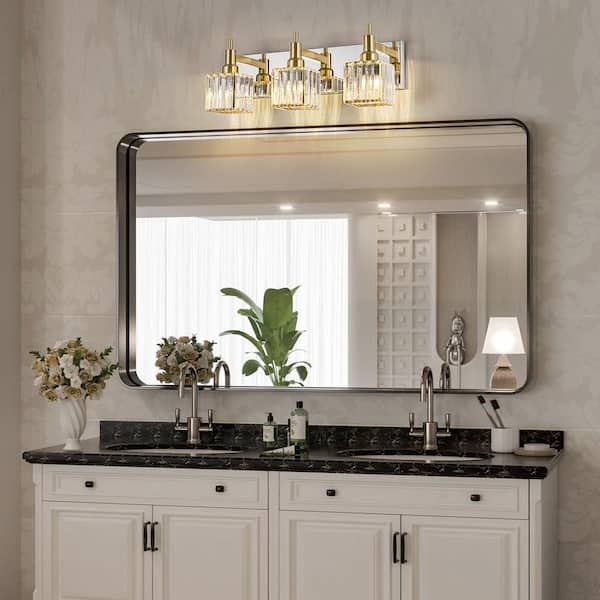 Orillia 19.7 in. 3-Light Modern Gold and Chrome Bathroom Vanity Light with Crystal Shades
