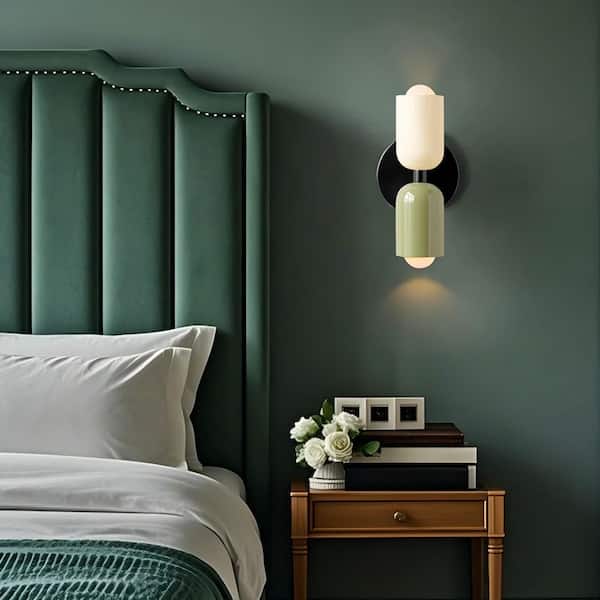 Kaelix 2.64 in. 2-Lights White and Green Base Wall Lamp For Bedroom, Entryway, and Living Room