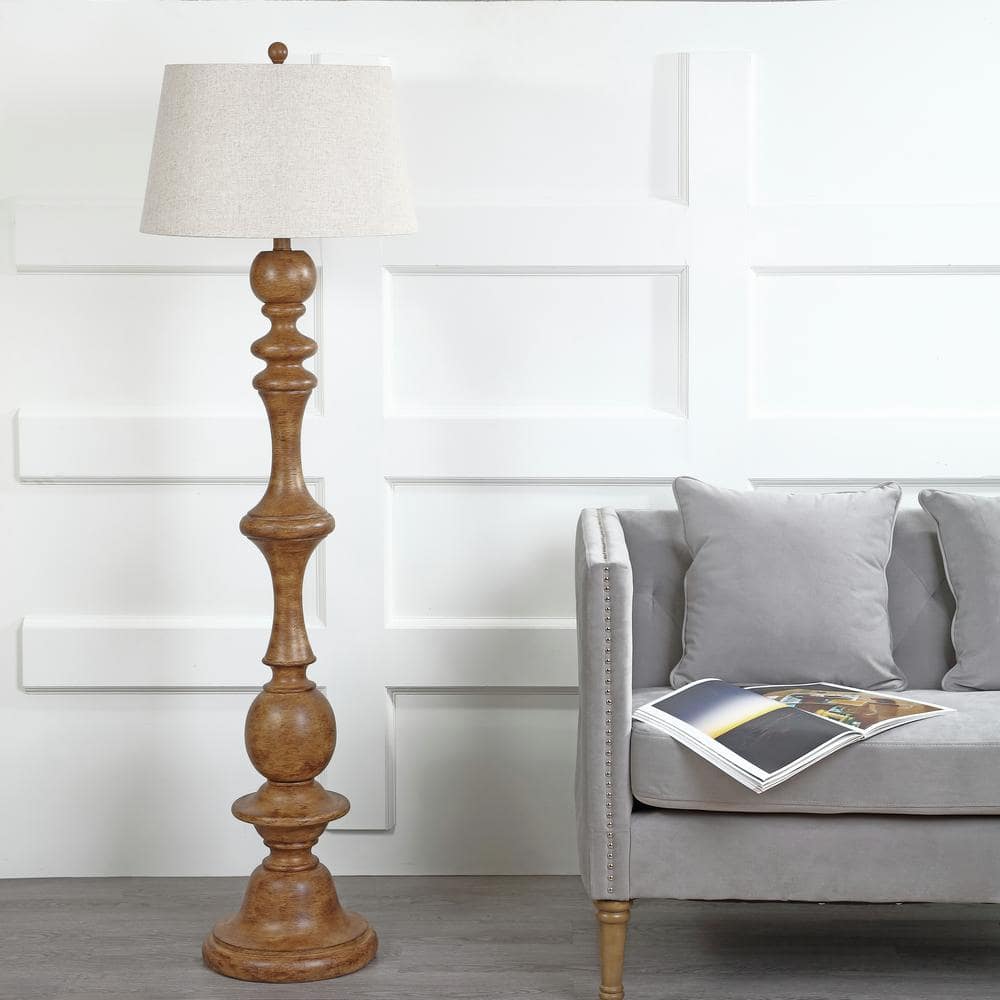 Taylor Rustic 67" Matte Brown Resin Floor Lamp with Gray Linen Shade