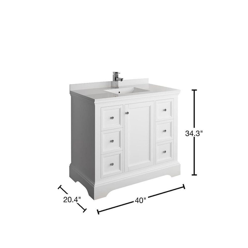 Matte White Solid Wood Single Sink Vanity with Quartz Top