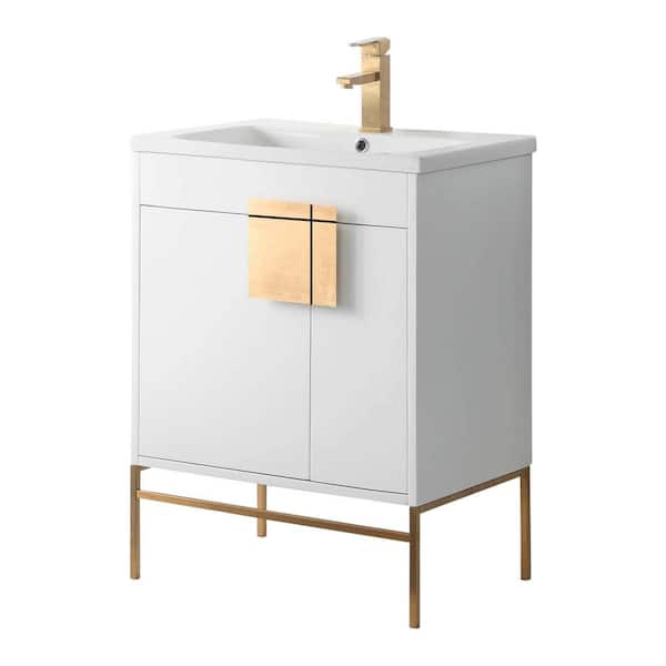 FINE FIXTURES Shawbridge 30 in. W x 18.11 in. D x 33.5 in. H Bath Vanity in Matte White Paint with Ceramic Vanity Top in White