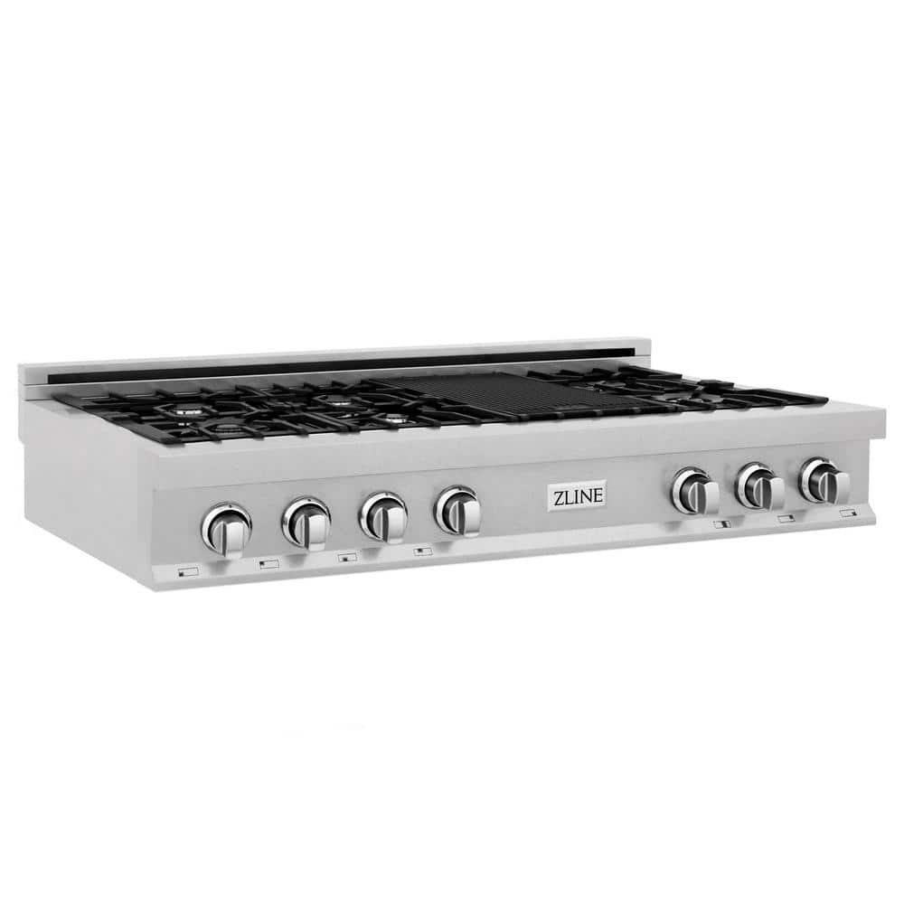 48 in. Legacy Gas Rangetop with 7 Burners and Porcelain Cooktop in Satin Stainless Steel