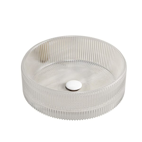 Avex 14.17 in. Round Crystal Glass Bathroom Vessel Sink in Clear Transparent without Faucet