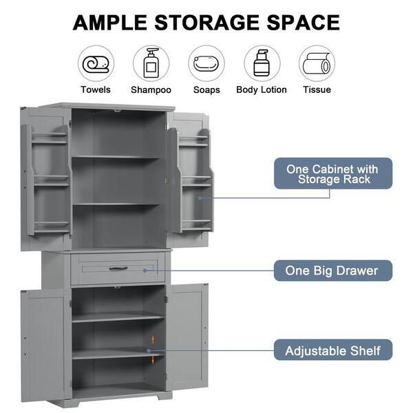 29.9 in. W x 15.7 in. D x 72.2 in. H Gray Linen Cabinet with