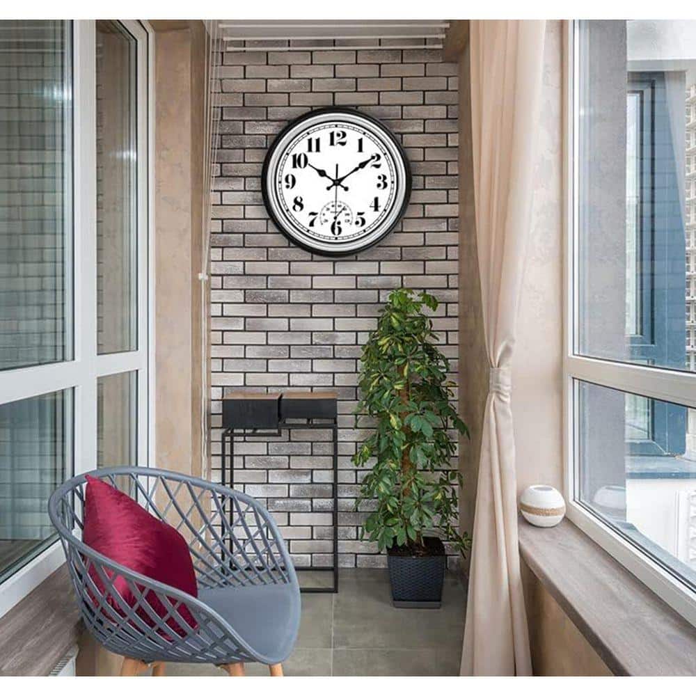 12 Inch Silver Round Retro Wall Clock with Thermometer (Battery