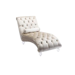 Beige Velvet Leisure Concubine Chaise Lounge with Nail Head Design and 1 Pillow