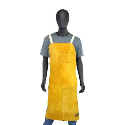 24 in. x 36 in. Flame Resistant Split Cowhide Leather Welding Bib Apron with Kevlar Stitching and Adjustable Straps