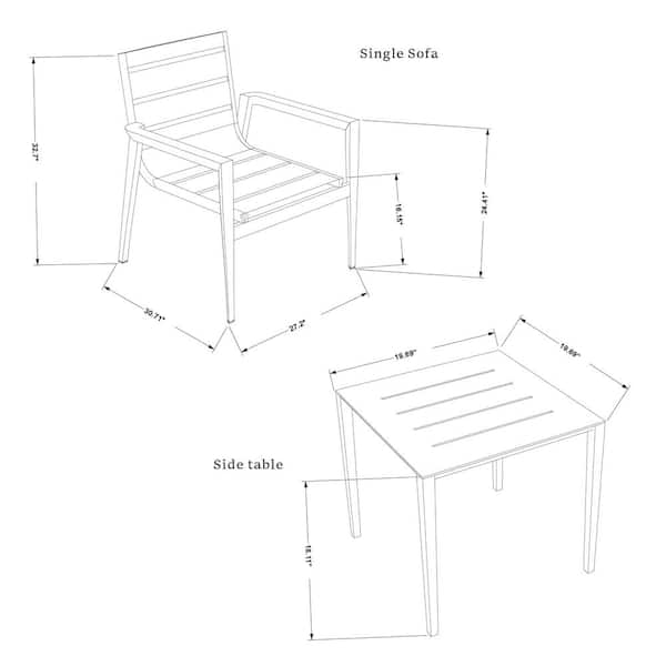 Casainc Aluminum Outdoor Dining Chair, Dining Chair Dimensions Mm