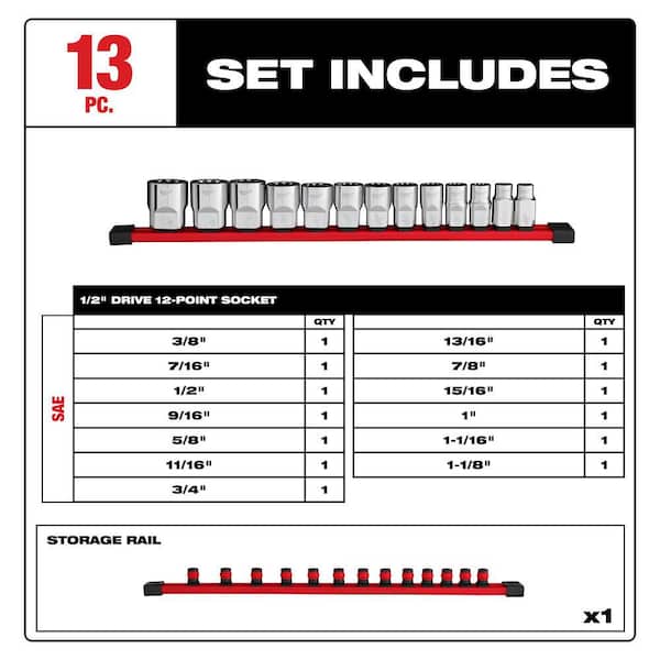 1/2 in. Drive SAE 12-Point Socket Set (13-Piece)