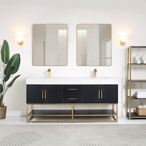 Bianco 72 in. W x 22 in. D x 34 in. H Double Sink Bath Vanity in Black Oak with White Composite Stone Top and Mirror