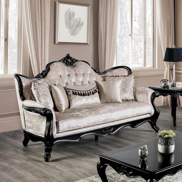Furniture of America Raya 84.5 in. Rolled Arm Fabric Straight Sofa in Black