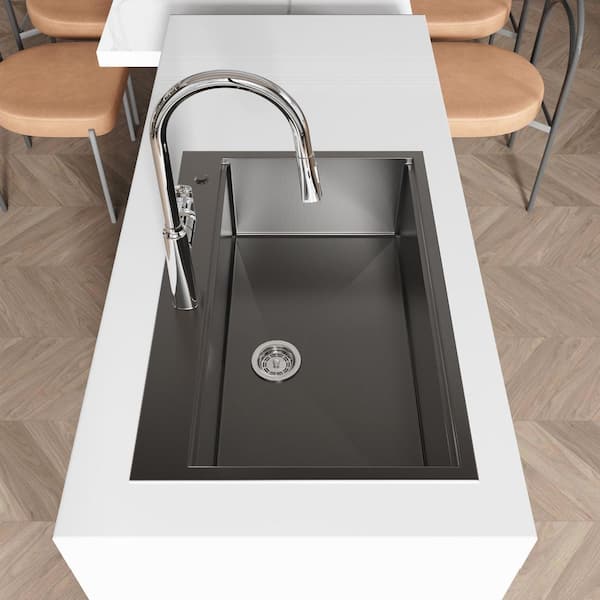 Steelux 33 in. x 22 in. Drop-In Single Bowl Stainless Steel Workstation Kitchen Sink in Black with Accessories