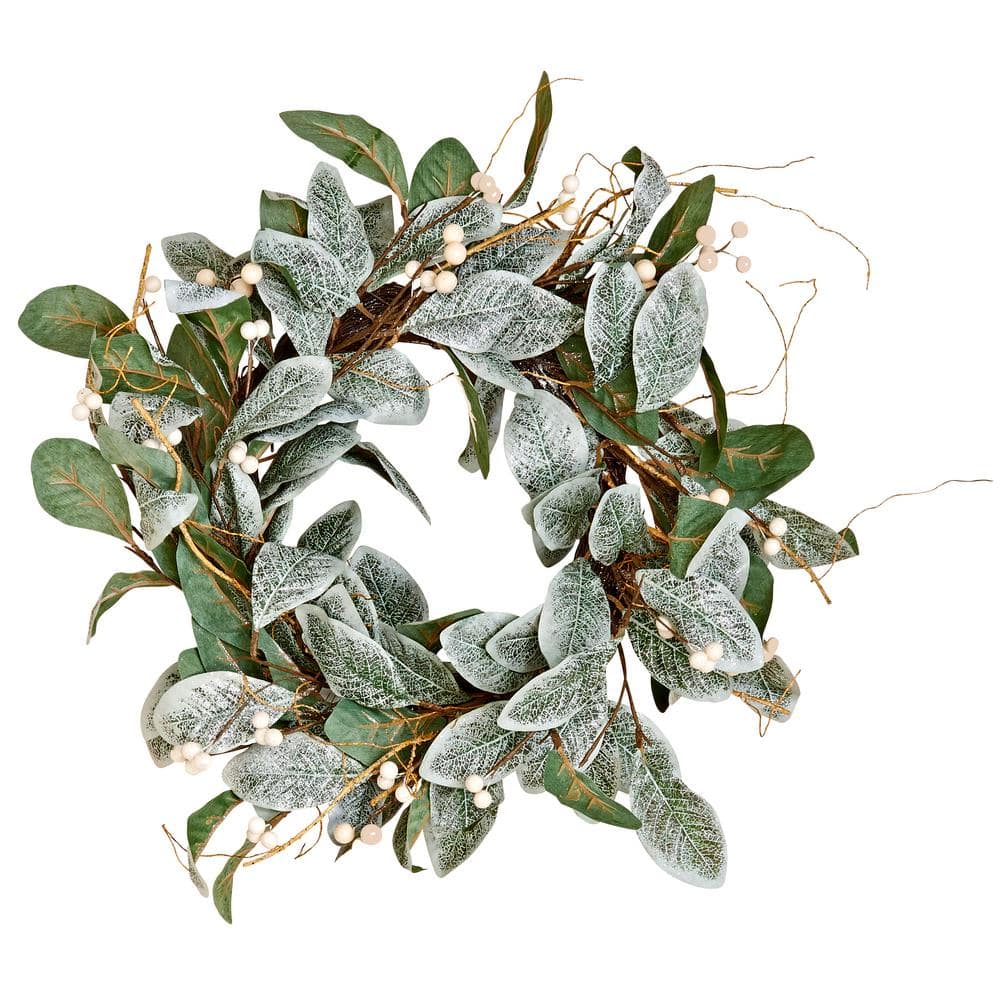22 in. Artificial Magnolia Leaves Wreath with White Berries