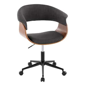 Vintage Mod Fabric Adjustable Height Office Chair in Charcoal Fabric Walnut Wood and Black Metal with 5-Star Caster Base