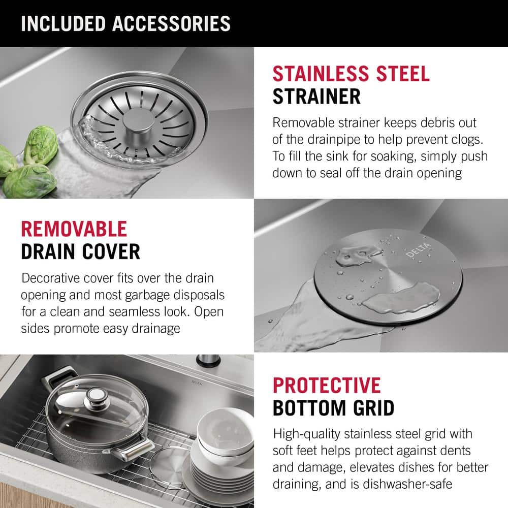 Delta 33-Inch Stainless Steel Single Bowl Workstation Kitchen Sink