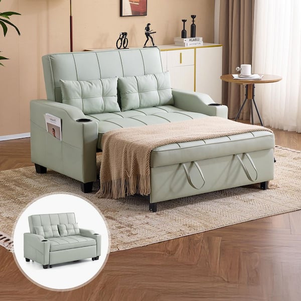 Winado 70.47 in. Light-Green Cat-Scratch Leather Twin Size Sofa Bed