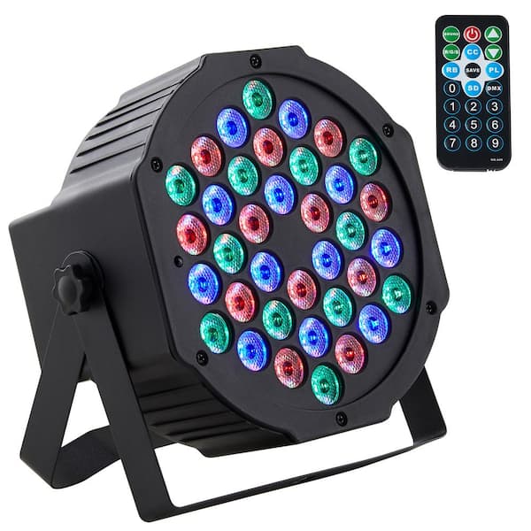 4-Pack RGB Stage Lights 36-LED Colorful Lights 7-Modes Sound Activated Remote Control  Floodlight (Black)