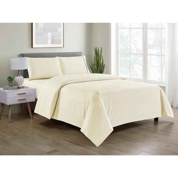 Bamboo Comfort 3-Piece Ivory Chevron Embossed Bamboo Twin Sheet Set