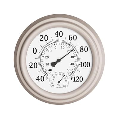 Black/Silver/Red Timekeeper 12 Wall Clock with Black Frame and Temperature/Humidity Gauges Black/Silver/Red Timekeeper 12 Wall Clock with Black Frame and Temperature/Humidity Gauges