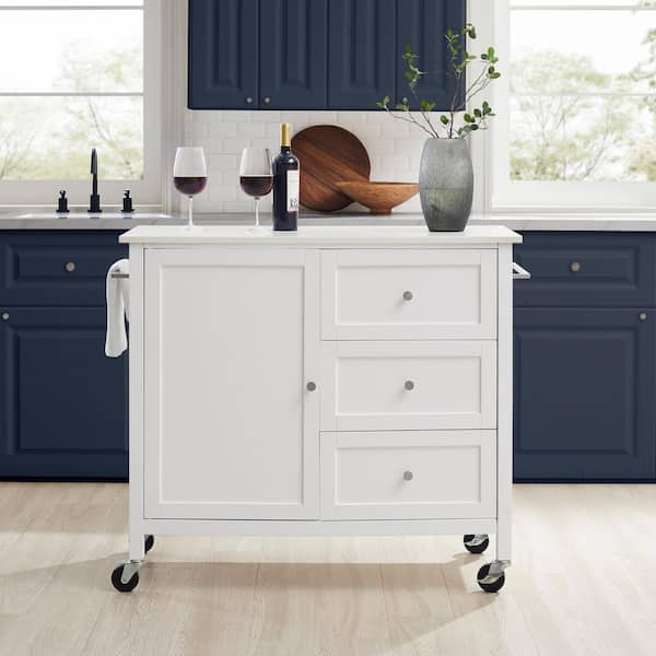 CROSLEY FURNITURE Soren White Kitchen Island with White Stone Top ...