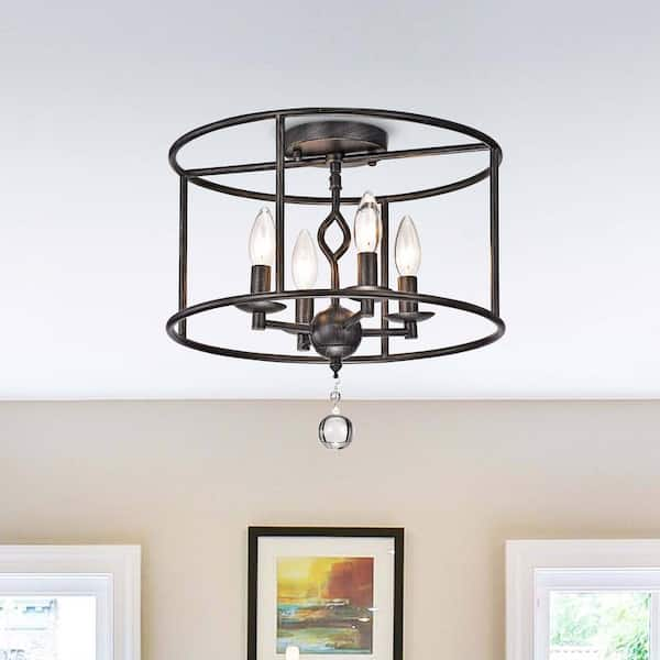 Jojospring Sheila 15 in. Dia 4-Light Antique Black Metal Round Flush Mount Ceiling Light