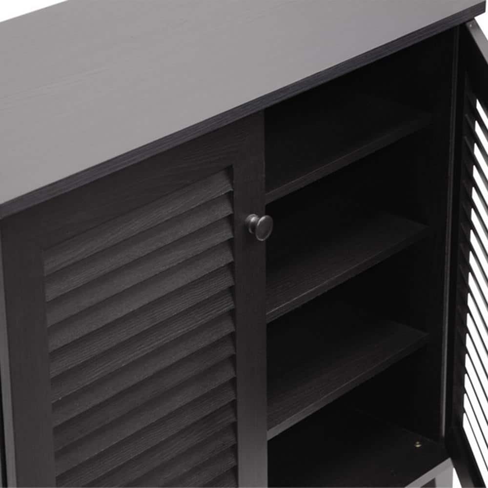 Espresso Wood Shoe Storage Cabinet with Slatted Doors