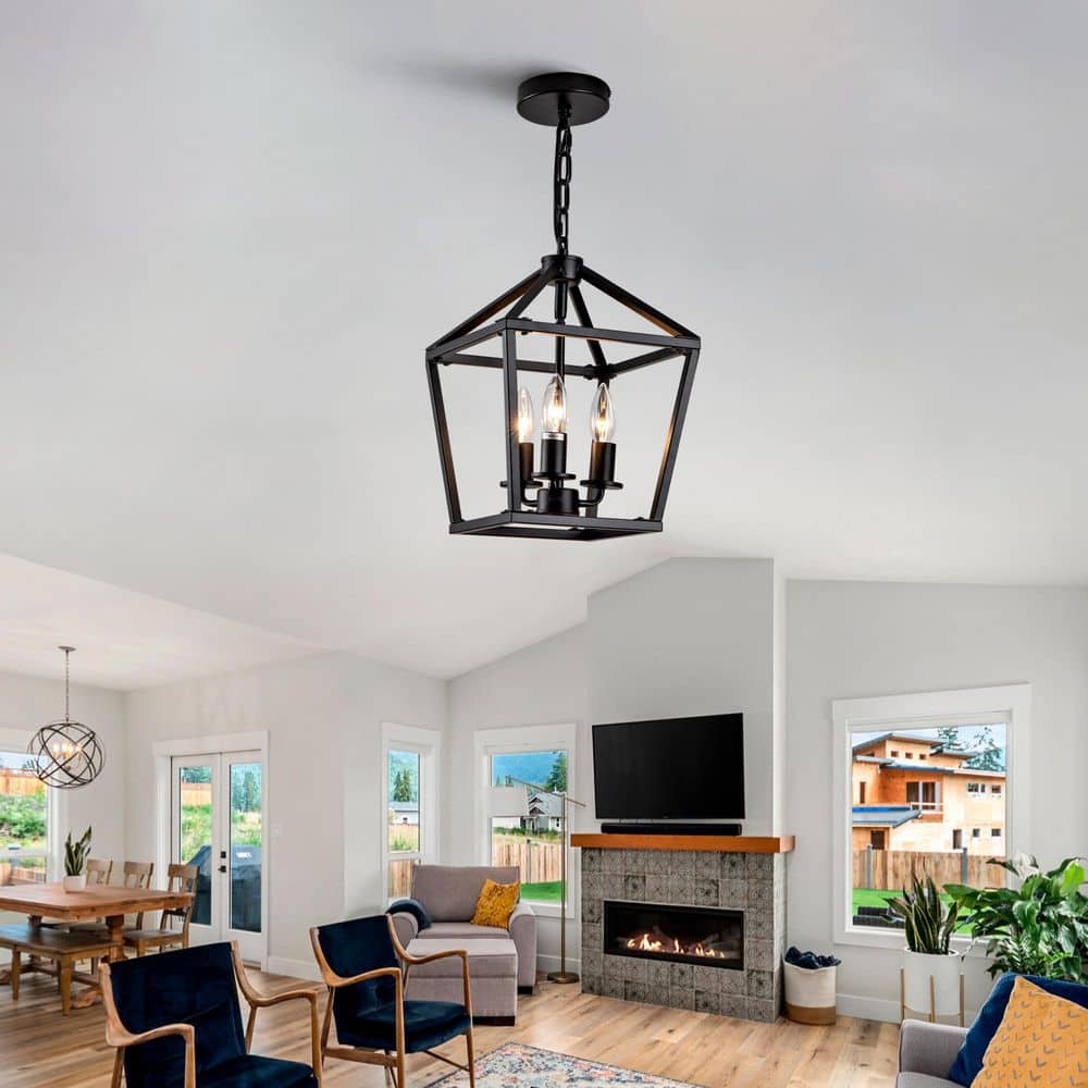 Home Lighting 40W 3-Light Black Farmhouse Lantern Chandelier with Rustic Open Cage and Adjustable for Kitchen Island price history on PriceWatchPro