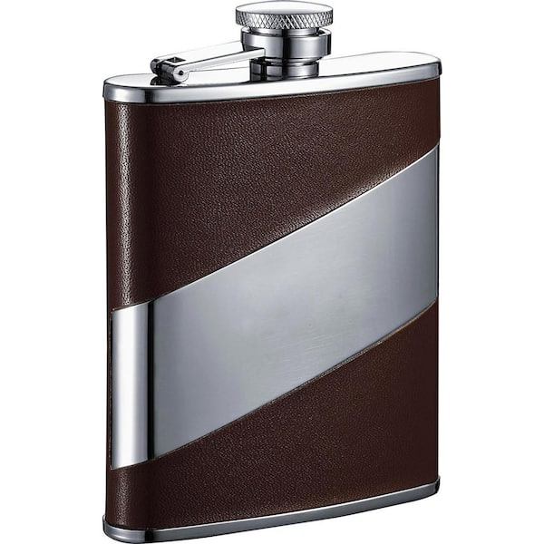 Visol 6 oz. Descent Brown Leather and Stainless Steel Liquor Flask
