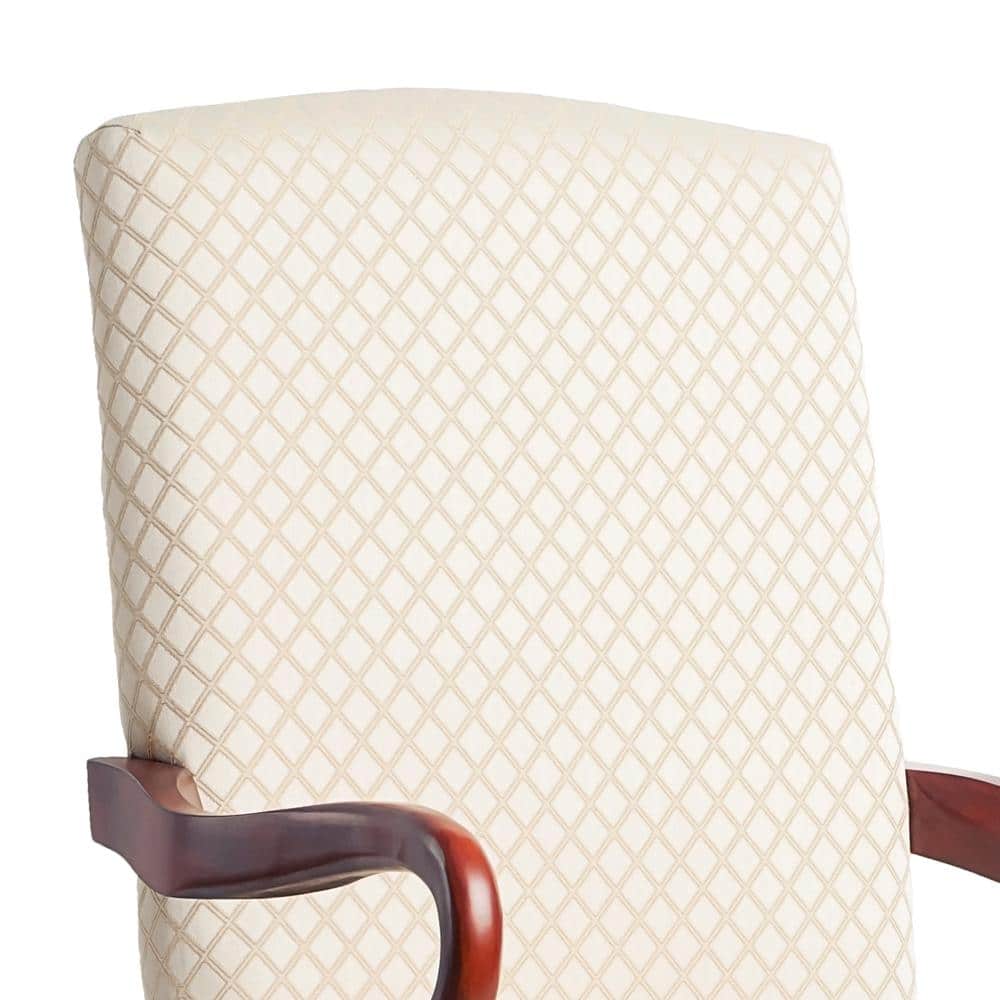 Derby Traditional High-Back Beige Jacquard Wood Accent Chair