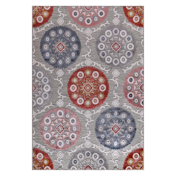 Beverly Rug Multi 8 ft. x 10 ft. Equator Medallion Bohemian Indoor Outdoor Area Rug