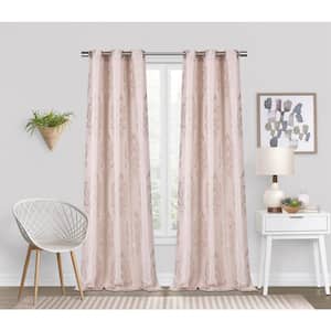 Majestic Contemporary Luxurious Satin Embroidered Blush 76" x 84" Window Panel Pair