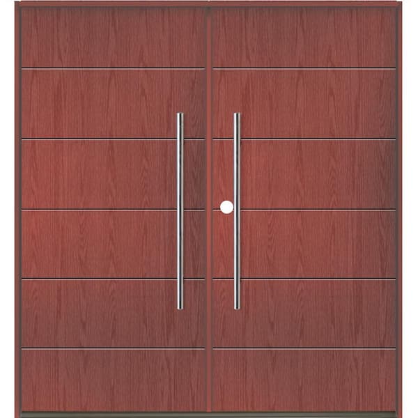 Krosswood Doors TETON Modern Faux Pivot 72 in. x 80 in. Right-Active/Inswing Redwood Stain Double Fiberglass Prehung Front Door
