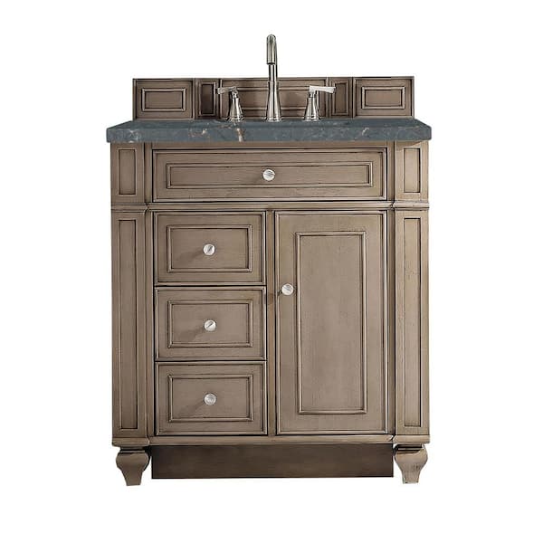 James Martin Vanities Bristol 30.0 in. W x 23.5 in. D x 34.0 in. H Single Bathroom Vanity in Whitewashed Walnut with Parisien Bleu Quartz Top