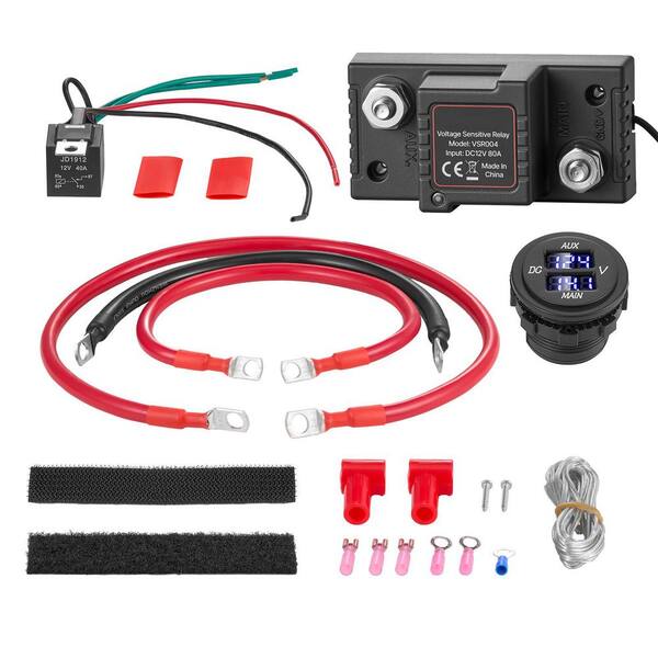 Dual Battery Isolator Kit with Voltmeter, LCD Screen, 12-Volt 80 Amp, Manual and Automatic VSR Voltage Sensitive Relay