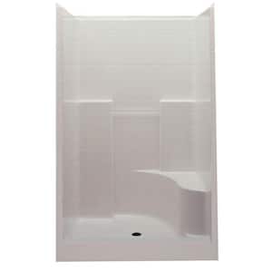 Everyday 60 in. x 35 in. x 76 in. 1-Piece Shower Stall with Right Seat and Center Drain in Biscuit