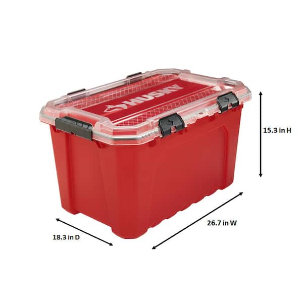 Husky - 20-Gal. Professional Heavy Duty Waterproof Stackable Plastic Storage Container with Hinged Lid in Red