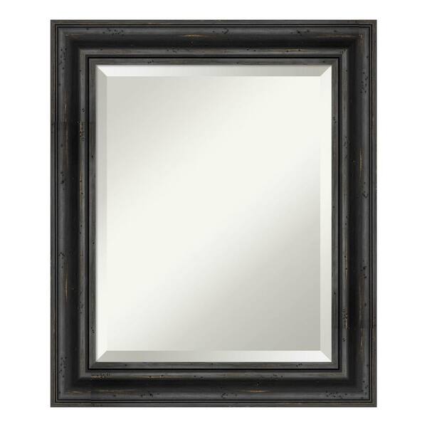 Amanti Art Rustic Pine Black 21.5 in. x 25.5 in. Beveled Rectangle Wood Framed Bathroom Wall Mirror in Black
