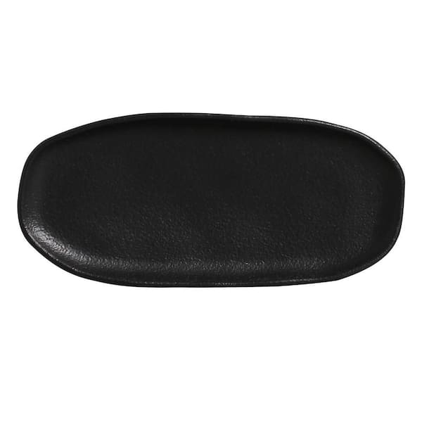 9.06 in. Matte Black Stoneware Shallow Oval Platter Organic (Set of 4)